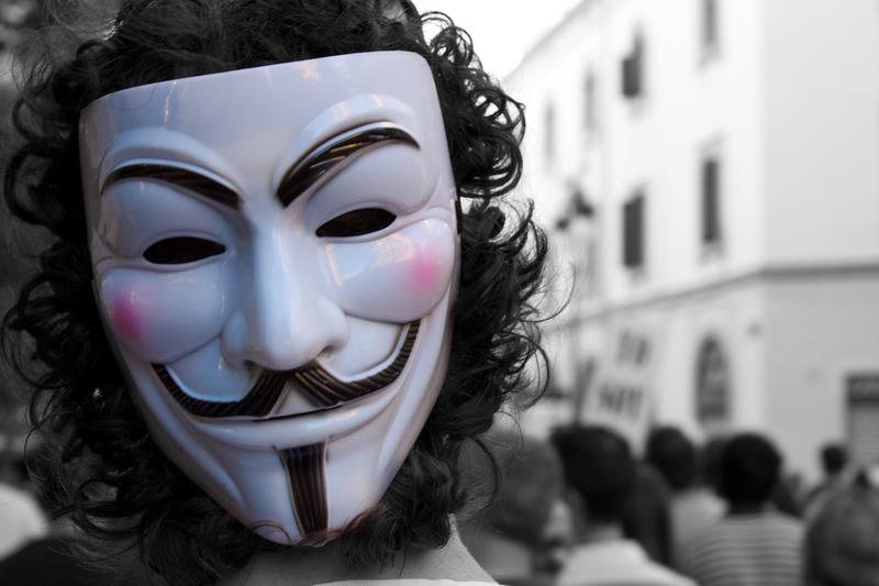 The Guy Fawkes mask, logo for Anonymous and seen at protests around the world.